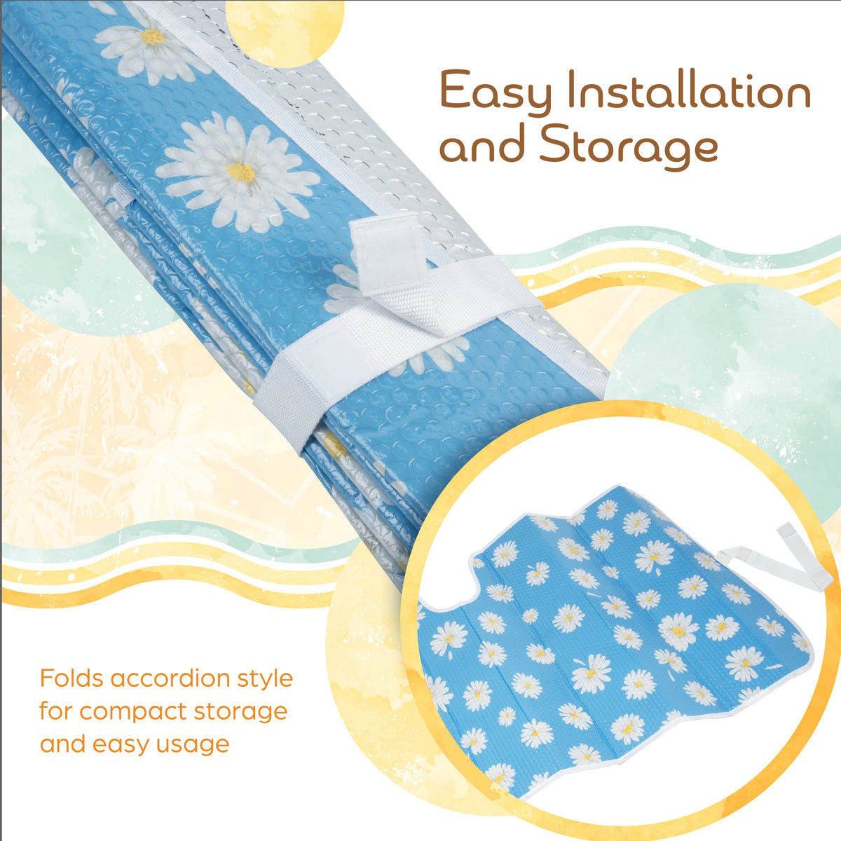 C&C Blue Daisy Car Windschutzscheibe Sonnenschutz - Sun Visor SunShade für Auto-Windschutzscheibe - Fensterschirme für Autos, SUV & Truck - Dash Cover UV-Schutz für Front-Fensterschutz Zubehör - 57' x 27'