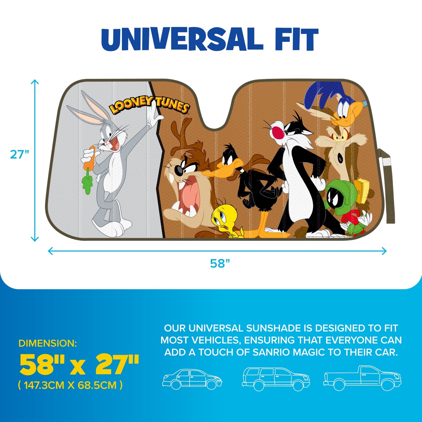 Warner Bros Looney Tunes Bugs Bunny & Friends Front Windschutzscheibe Sonnenschirm (58' x 27')