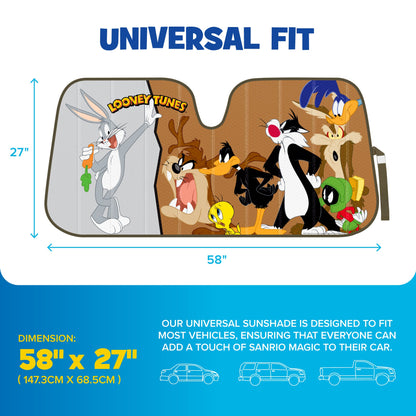 Warner Bros Looney Tunes Bugs Bunny & Friends Front Windschutzscheibe Sonnenschirm (58' x 27')