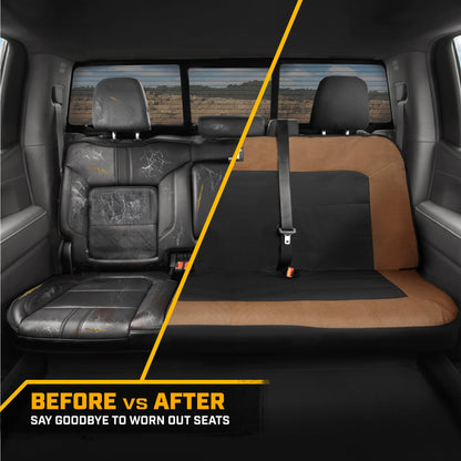 Cat Flexfit Beige & Black Rear Seat Cover für Auto - Langlebiger Canvas & Mesh Design 60/40 Split Bench Protector für Autos, LKW & SUVs - Rücksitz Abdeckung für Hinterbank - Interieur Car Zubehör