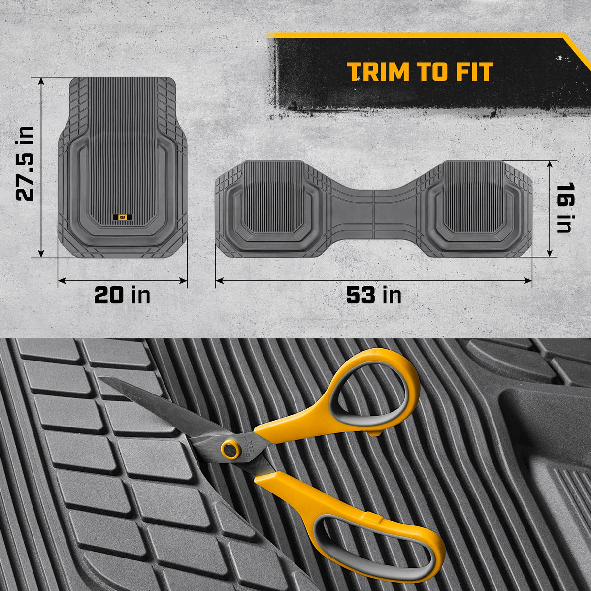 Cat® TerrainGuardTM Heavy-Duty 3-Piece Allwetter-Gummi-Bodenmatten für Auto, LKW, SUV, Van - Trim-to-Fit Deep Dish Automotive Floor Liners, Maximum Schmutz & Wasserschutz, Universal Fit, Grau