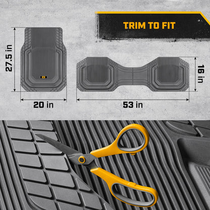 Cat® TerrainGuardTM Heavy-Duty 3-Piece Allwetter-Gummi-Bodenmatten für Auto, LKW, SUV, Van - Trim-to-Fit Deep Dish Automotive Floor Liners, Maximum Schmutz & Wasserschutz, Universal Fit, Grau
