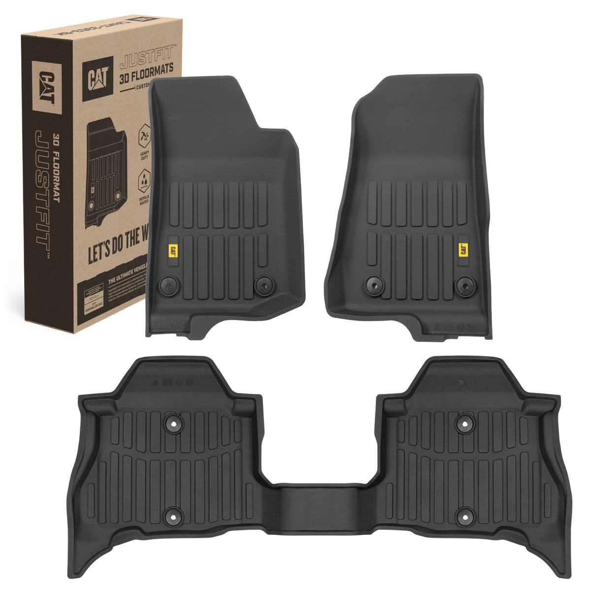 CAT 3-Piece JustFitTM 3D Frontliner Mats und Rear Liner Mats für Jeep Wrangler 4XE (2021 - 2026) - Heavy Duty, All Weather, Custom Fit
