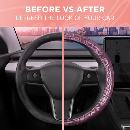 Carbella Purple Herringbone Steering Wheel Cover (Fits 14.5' - 15.5')