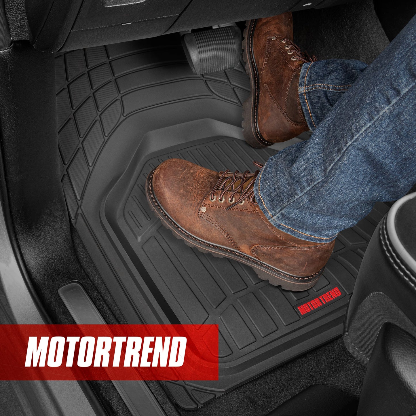 MotorTrend 3-Stück FlexTough Defender Vorderbodenmatten und Hinterbodenmatte - Heavy Duty, All Weather, Trimmen Sie, um zu passen