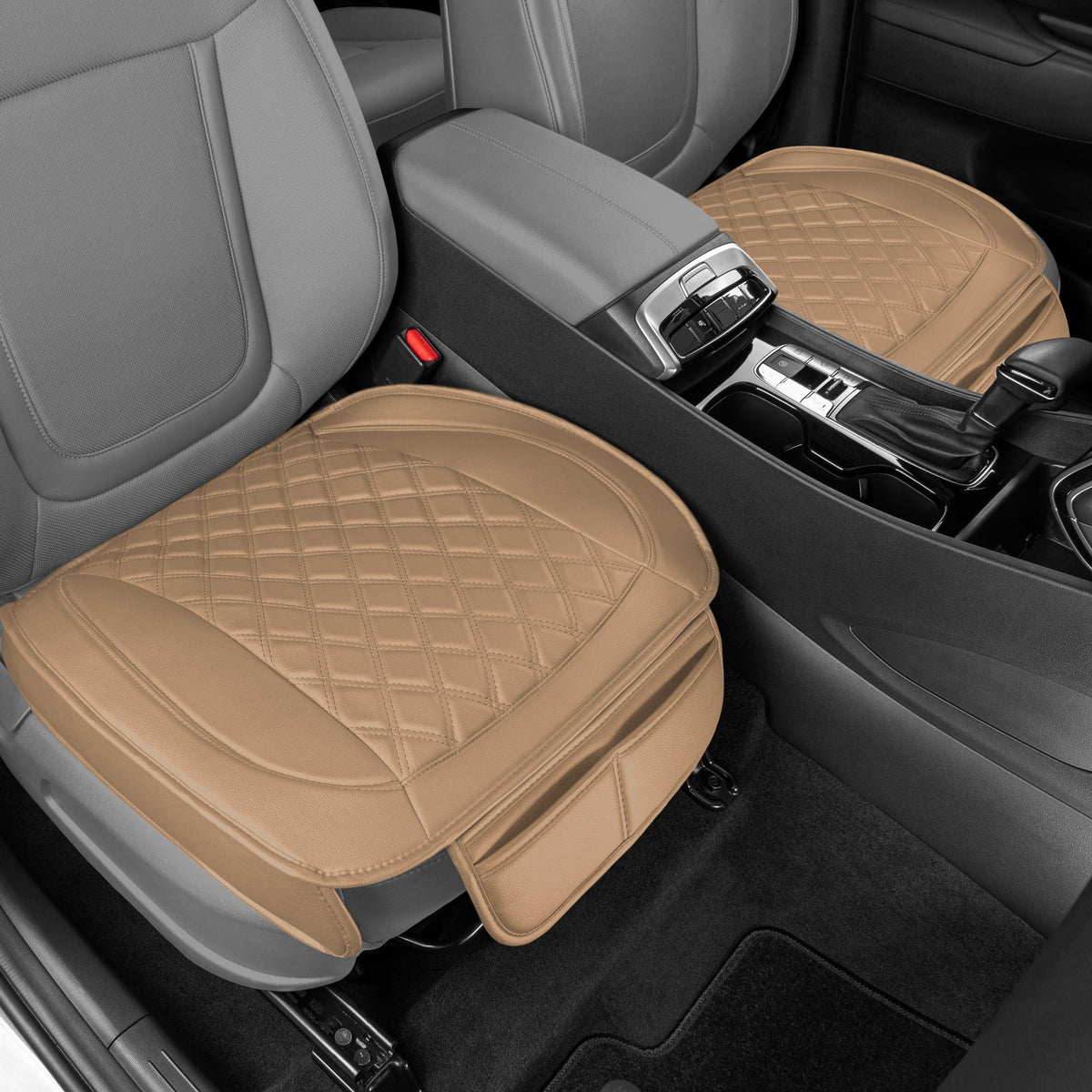 MotorTrend 2-Pack gepolsterte Faux Leather Diamond Nähte Sitzbezüge mit Front Storage Taschen