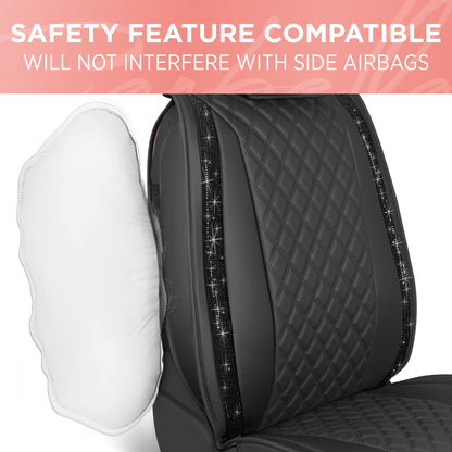 BlingStitchTM Car Seat Covers für Vordersitze - Luxuriöse vegane Ledersitzbezüge für Autos mit schwarzen Bling-Kristallen, Premium Automotive Seat Covers für SUV, Trucks, Car Bling Luxury