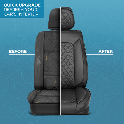 MotorBox Elite Edition Faux Ledersitz Abdeckungen für Autos, LKW und SUV - 2 schwarze Autositz Abdeckungen für Vordersitze - Universal Fit Car Zubehör Automotive Interior Cover Protector für die meisten Fahrzeuge