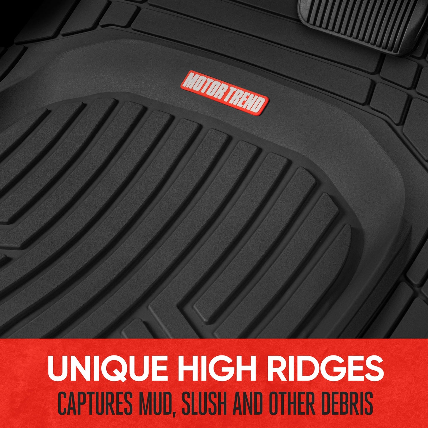 MotorTrend 3-Stück FlexTough Plus Deep Dish Line Rillen Vorderbodenmatten und Hinterbodenmatte - Heavy Duty, All Weather, Trimmen Sie, um zu passen