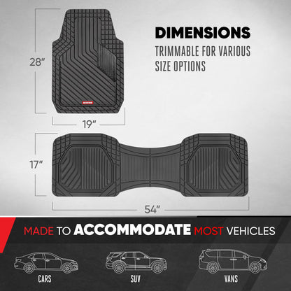 Motor Trend MetallicGuard Car Bodenmatten Volles Set - Langlebige Gummibodenmatten mit schwarzem Metallic Ferse Pad, Allwetter-Innenschutz für Vorder- und Rückseite mit rutschfester Rückseite