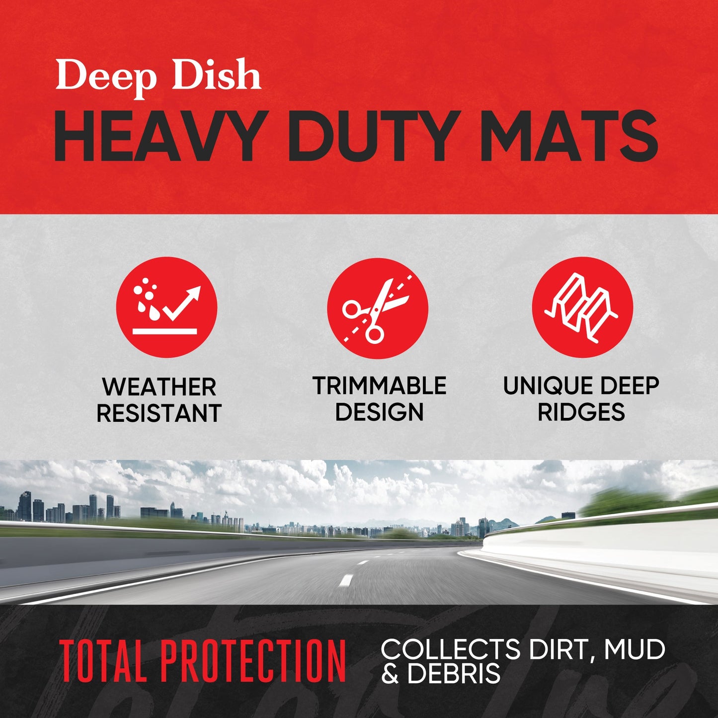 MotorTrend 3-Stück FlexTough Plus Deep Dish Line Rillen Vorderbodenmatten und Hinterbodenmatte - Heavy Duty, All Weather, Trimmen Sie, um zu passen