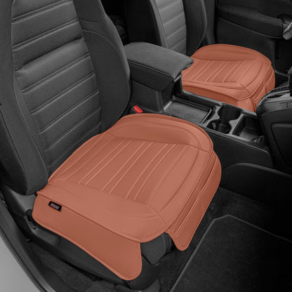 Motor Trend Faux Leder Vordersitz Abdeckung für Autos - Set von 2 Braunen Vordersitz Abdeckungen für SUV & Truck mit Aufbewahrung Taschen - Autositze Abdeckung Protector - Nur für Bodenpolster Abdeckung