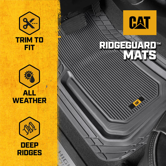 Cat® TerrainGuardTM Heavy-Duty 3-Piece Allwetter-Gummi-Bodenmatten für Auto, LKW, SUV, Van - Trim-to-Fit Deep Dish Automotive Floor Liners, Maximum Schmutz & Wasserschutz, Universal Fit, Grau