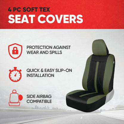 Motor Trend Green Tuch Autositz Abdeckungen für Vordersitze - Premium Automotive Bucket Seat Abdeckungen, Hergestellt für Fahrzeuge mit abnehmbaren Kopfstützen, Innenabdeckungen für Auto LKW Van SUV