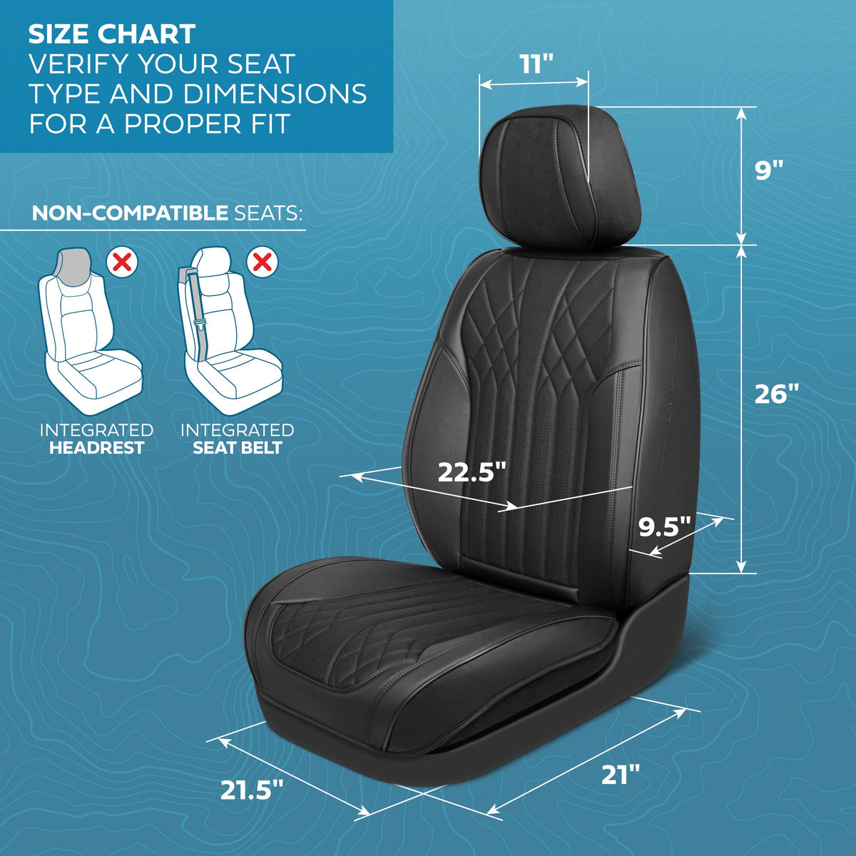 MotorBox Elite Edition Faux Leder & Suede Sitzbezüge für Autos, LKW & SUV - 2 schwarze Autositzbezüge für Vordersitze - Universal Fit Car Zubehör Automotive Interior Cover Protector für Autos