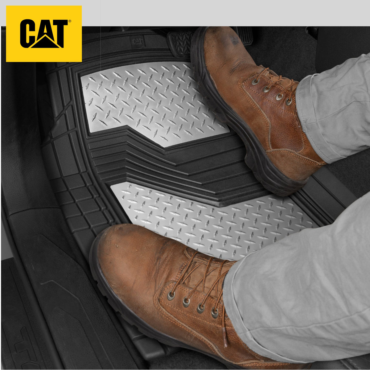 CAT 4-Stück Zwei-Tone Metallic-Look Front Floor Matts und Hintere Bodenmatten - Heavy Duty, All Weather, Trimm to Fit