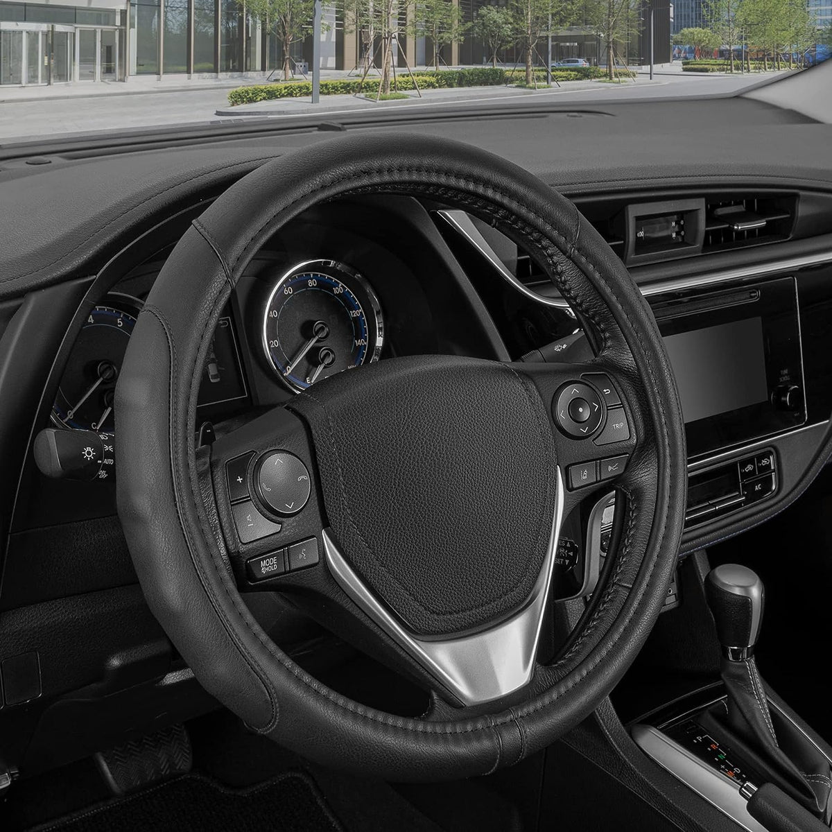 Motor Trend GripDrive Synthetische Leder Auto Lenkrad Abdeckung Schwarz mit farbigen Accent Stitching Komfort Grip - Standard 15 Zoll (Mehrere Farben & Größen)