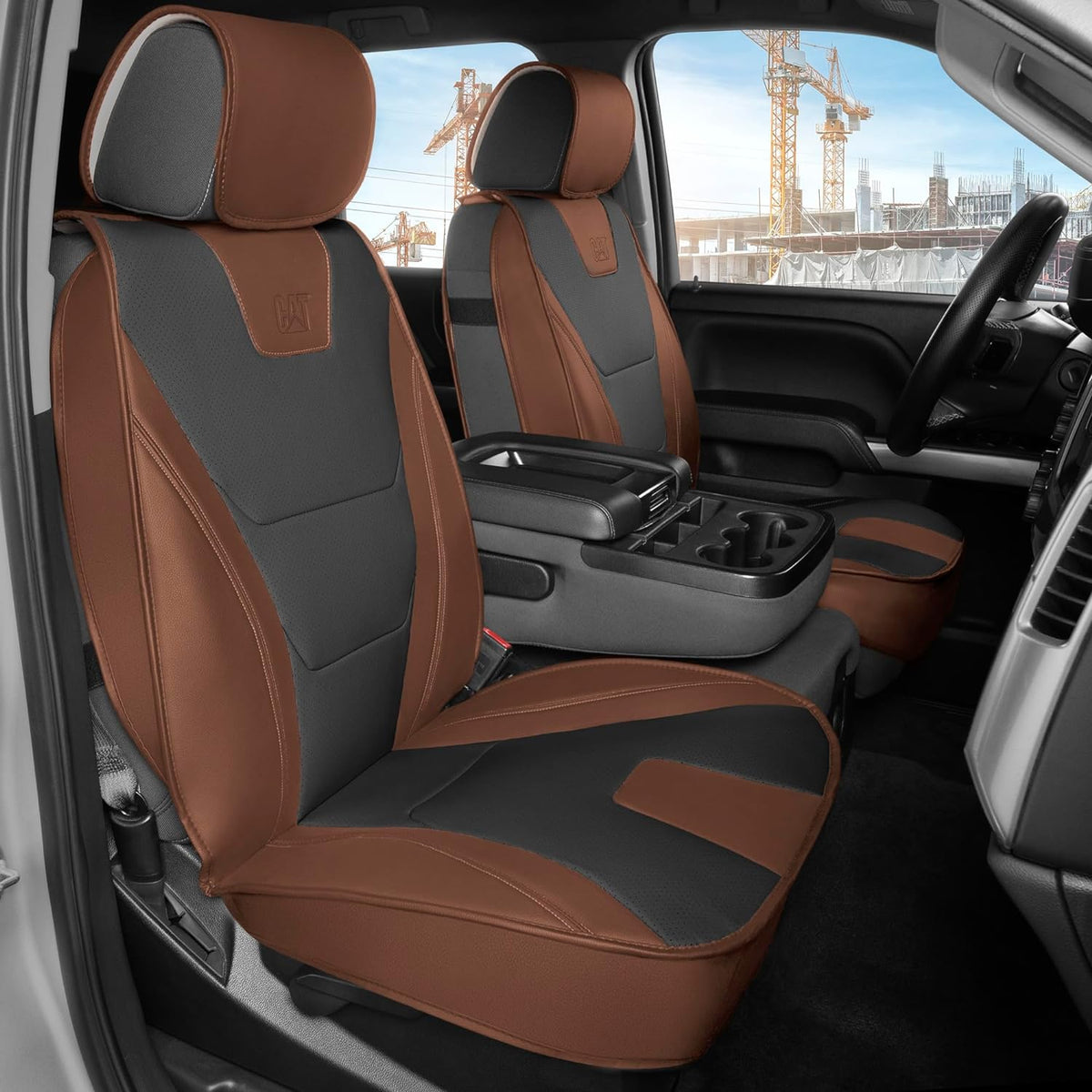 CAT® Edge Deluxe Car Seat Covers für Vordersitze - Premium Zwei-Tone Faux Ledersitz Abdeckungen für Autos mit Universal Fit, Robuste Autositz Abdeckungen für LKW, Innensitz Abdeckungen für SUV