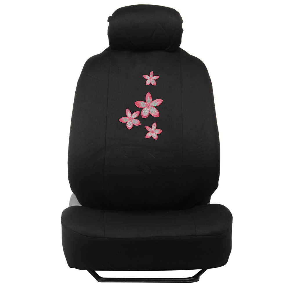 BDK 12-Piece Pink Flowers Vordersitzbezüge, Rücksitzbezug, Sitzgurtpads und Lenkradbezug (Fits 14.5' - 15.5')