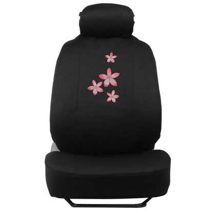 BDK 12-Piece Pink Flowers Vordersitzbezüge, Rücksitzbezug, Sitzgurtpads und Lenkradbezug (Fits 14.5' - 15.5')