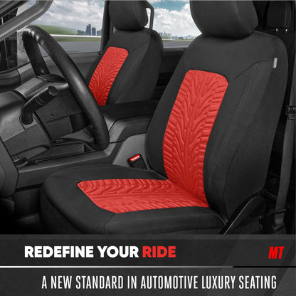 Motor Trend GrandPrix Sitzbezüge für Autos, 2-Pack Black & Red Reifen Lauffläche geprägte Autositzbezüge für Vordersitze, Automotive Interior Abdeckungen für Auto LKW Van SUV