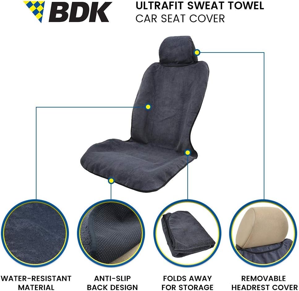 BDK UltraFit Waterpoof Car Seat Towel Cover, Black Trim - Waschbarer Schweißsitz-Protektor, ideal für Fitness-Studio-Surfen-Lauf-Crossfit, passt zu den meisten Auto-LKW Van und SUV (Mehrere Farben)