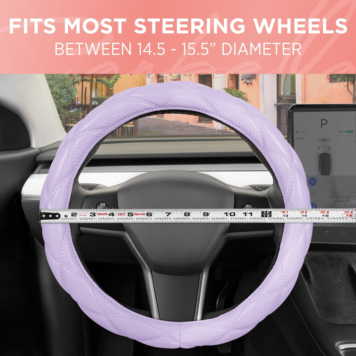Carbella Purple Stitched Leatherette Steering Wheel Cover (Fits 14.5' - 15.5')