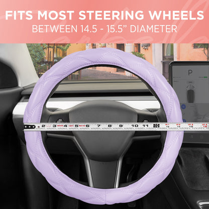 Carbella Purple Stitched Leatherette Steering Wheel Cover (Fits 14.5' - 15.5')