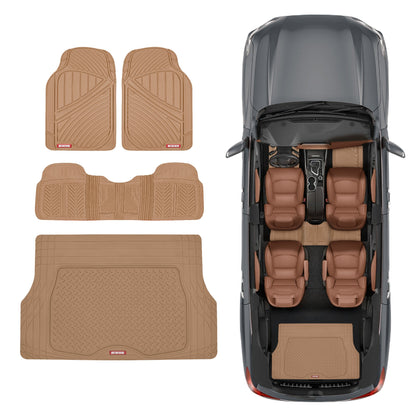 MotorTrend 4-Piece FlexTough Performance Deep Channel Front Floor Mat, Rear Floor Mat und Trunk / Cargo Mat - Heavy Duty, All Weather, Trim to Fit
