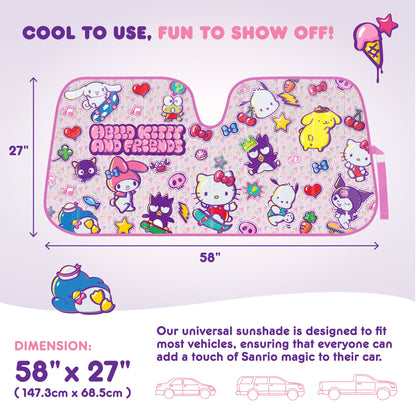 Carbella Sanrio Hello Kitty und Freunde Front Windschutzscheibe Sonnenschirm (58' x 28')