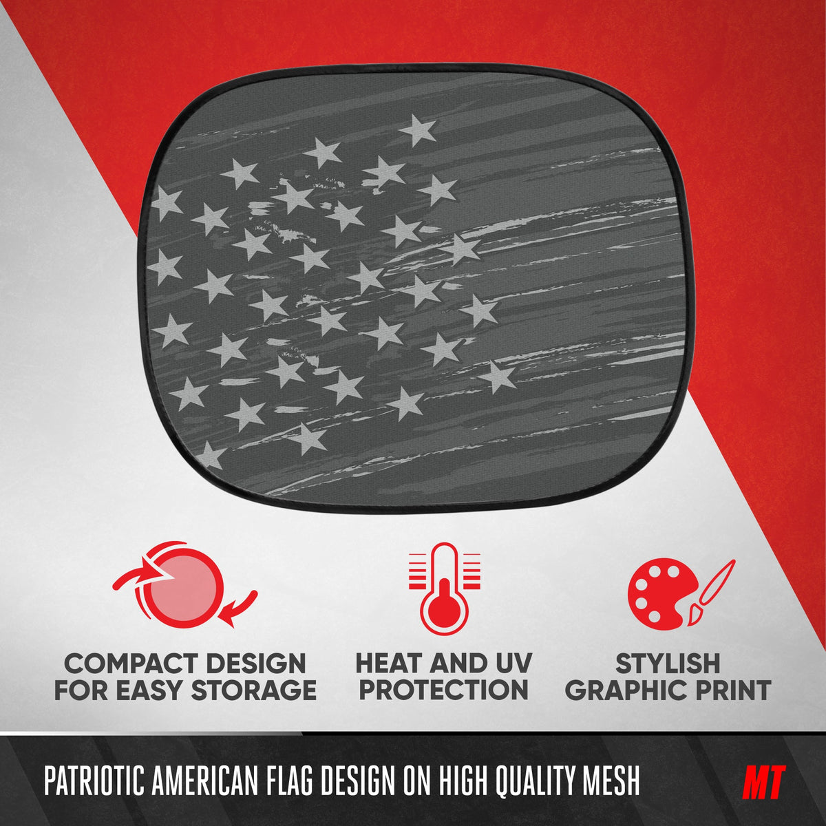 MotorTrend 2-Pack EasyCling Amerikanische Vintage Black US Flag Window Sonnenschirme (18' x 14')