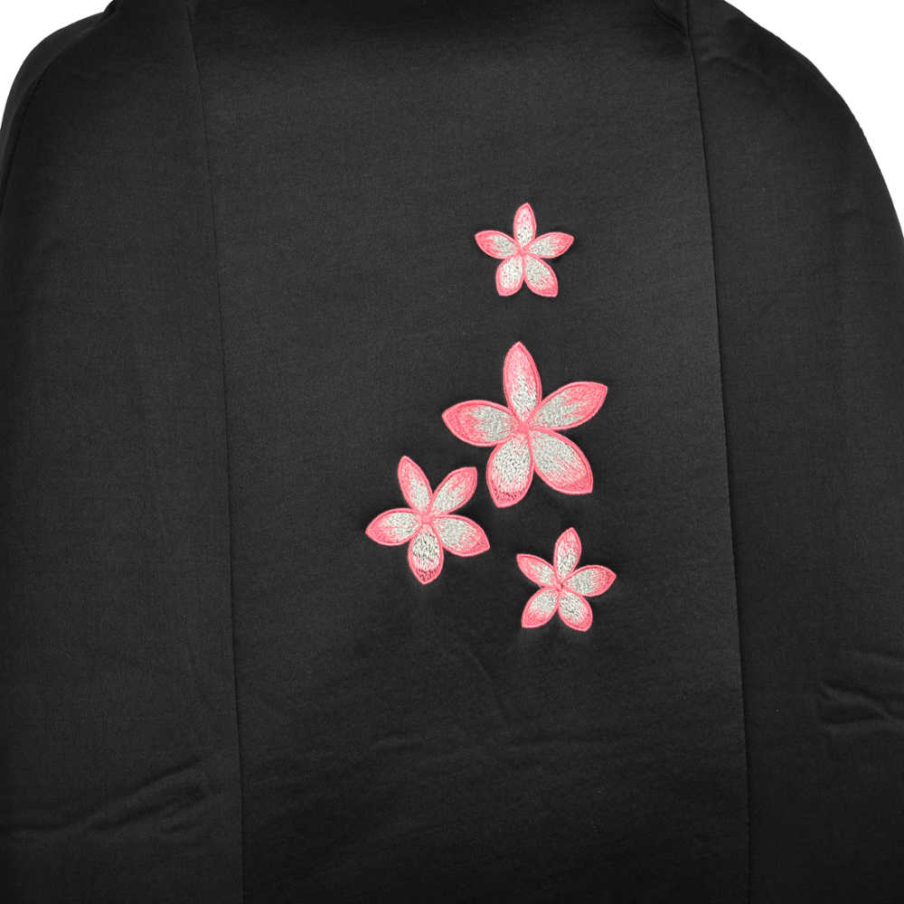 BDK 12-Piece Pink Flowers Vordersitzbezüge, Rücksitzbezug, Sitzgurtpads und Lenkradbezug (Fits 14.5' - 15.5')