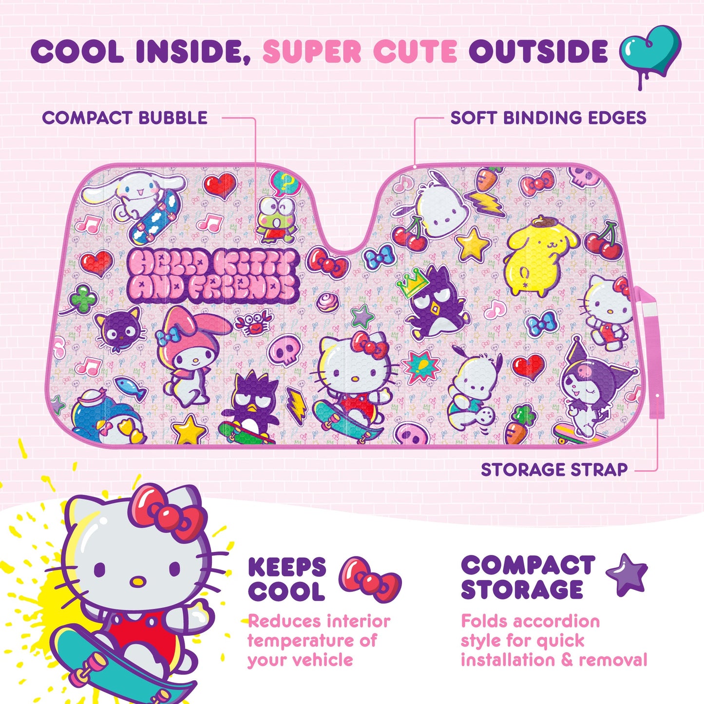 Carbella Sanrio Hello Kitty und Freunde Front Windschutzscheibe Sonnenschirm (58' x 28')