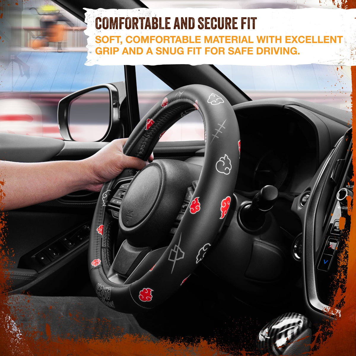 Naruto Shippuden Car Lenkrad Abdeckung, 15 Zoll Anime Lenkrad Abdeckung, gepolsterte Soft Comfortable Cover Anime Car Zubehör für Männer Frauen, Akatsuki