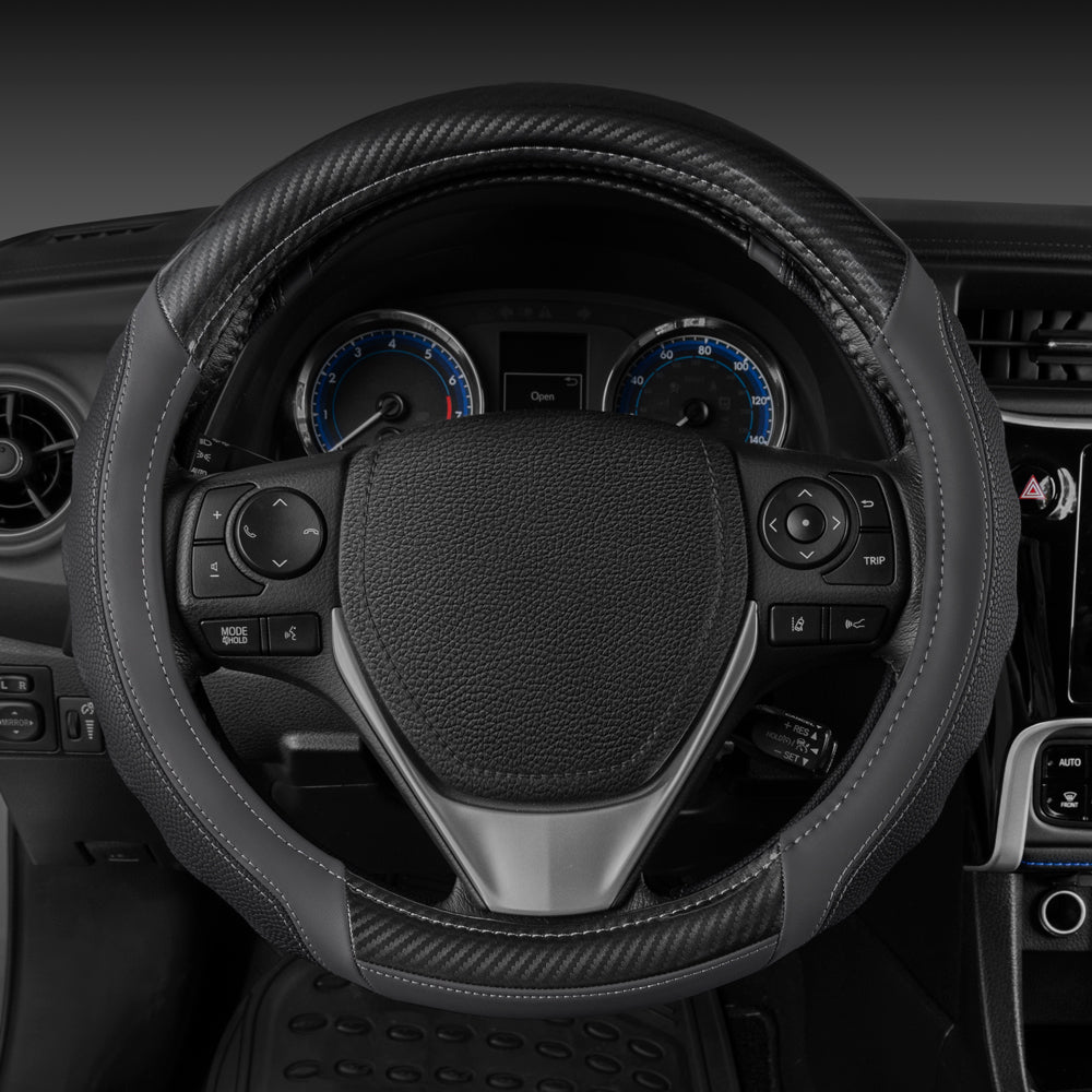 Motor Trend UltraSport Carbon Fiber Steering Wheel Cover, Standard 15 Zoll Größe, Black Faux Leather Comfort Grip, Car Steering Wheel Cover für Auto Truck Van SUV (Mehrere Farben)