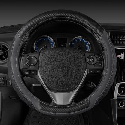 Motor Trend UltraSport Carbon Fiber Steering Wheel Cover, Standard 15 Zoll Größe, Black Faux Leather Comfort Grip, Car Steering Wheel Cover für Auto Truck Van SUV (Mehrere Farben)