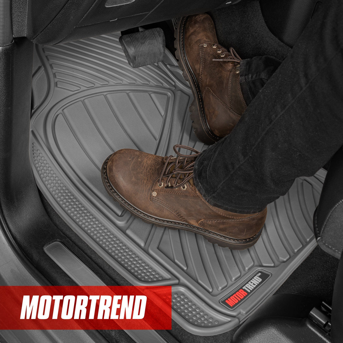 MotorTrend 3-Stück FlexTough Performance Deep Channel Front Floor Matts und Rear Floor Mat - Heavy Duty, All Weather, Trimm to Fit