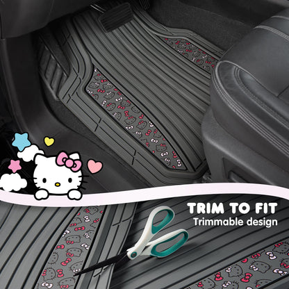 Hello Kitty Car Matts 4pc Bodenmatten für Autos LKWs SUVs Kawaii Autobodenmatten für Damen Männer Zubehör Gummi Heavy Duty Niedlich niedlich, immer vorne hinten Hallo Kitty Car Zubehör Classic Gray mit rosa Bögen