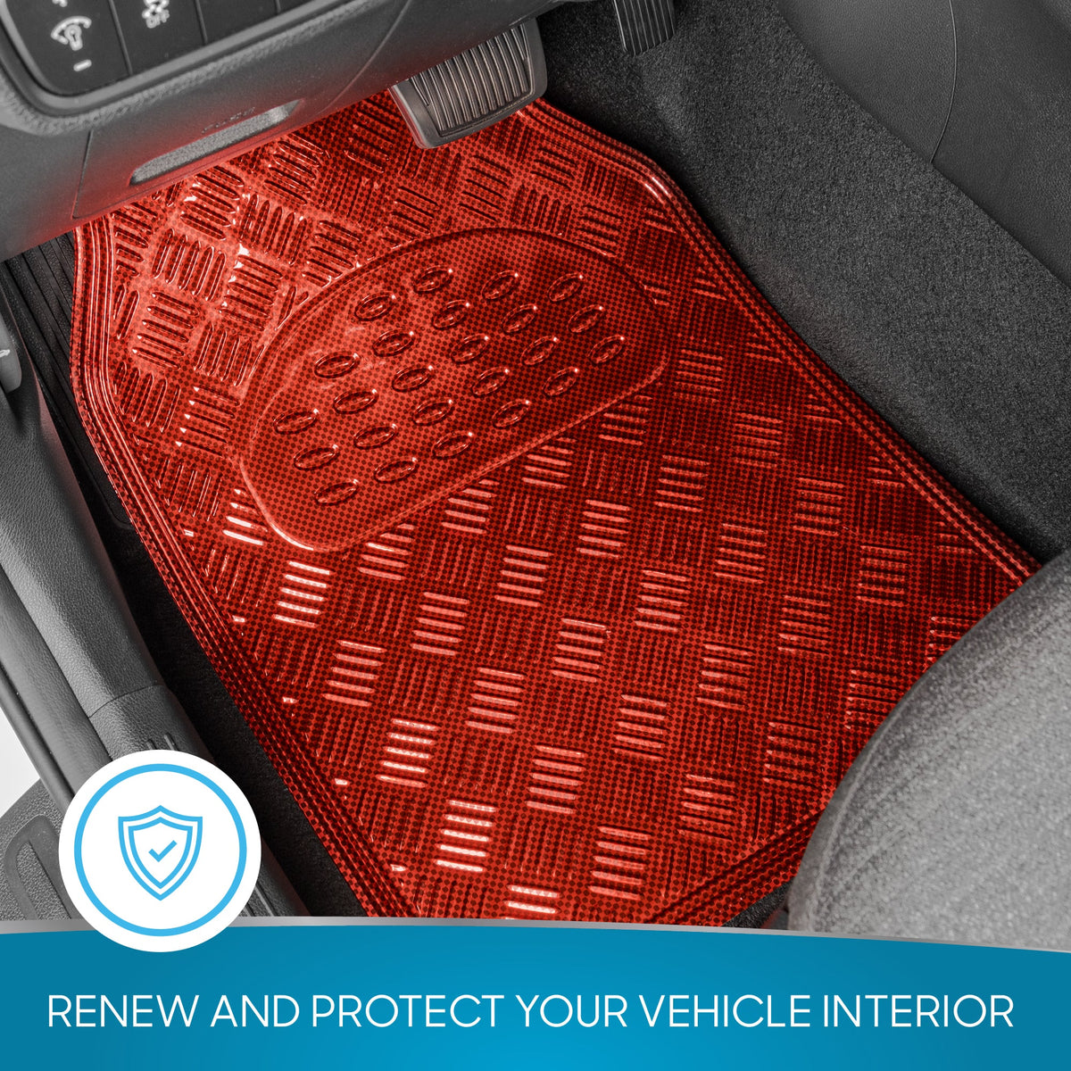 BDK 3-Stück Transluzente Metallic-Look Front Floor Mat und Hinterboden Mat - Heavy Duty, All Weather