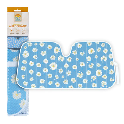 C&C Blue Daisy Car Windschutzscheibe Sonnenschutz - Sun Visor SunShade für Auto-Windschutzscheibe - Fensterschirme für Autos, SUV & Truck - Dash Cover UV-Schutz für Front-Fensterschutz Zubehör - 57' x 27'