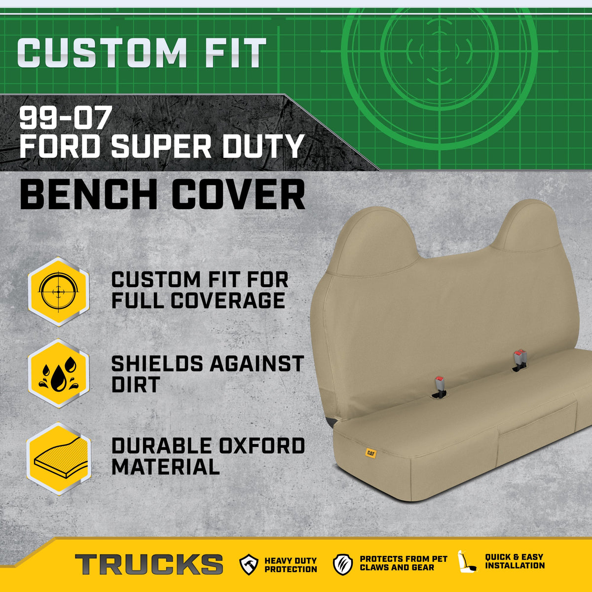 Cat® Custom Fit Vordersitzbezug für Ford F250 / F350 / F450 / F550 (1999-2007) - Langlebiger Oxford Beige Truck Seat Cover mit Utility Taschen, Ford F250 Super Duty Interior Cover