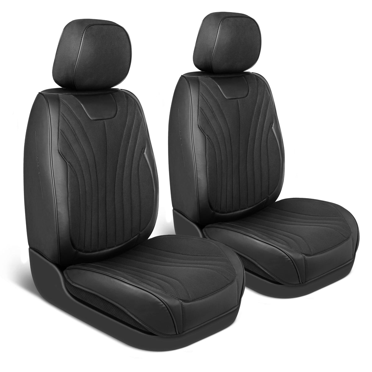 MotorBox Elite Edition Faux Leder & Suede Sitzbezüge für Autos, LKW & SUV - 2 schwarze Autositzbezüge für Vordersitze - Universal Fit Car Zubehör Automotive Interior Cover Protector für Autos