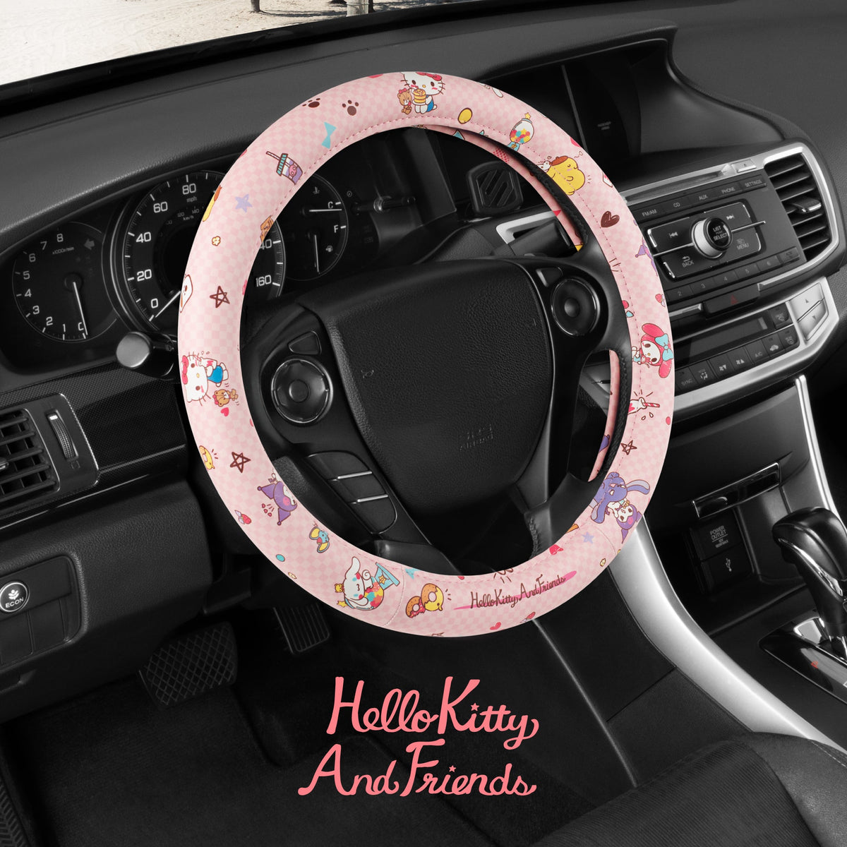 Hello Kitty und Freunde Lenkrad Abdeckung, Universal Fit süße Zubehör für Frauen, stilvolle Dekor Geschenk Hallo Zubehör - Passt Standardräder 14.5'-15'