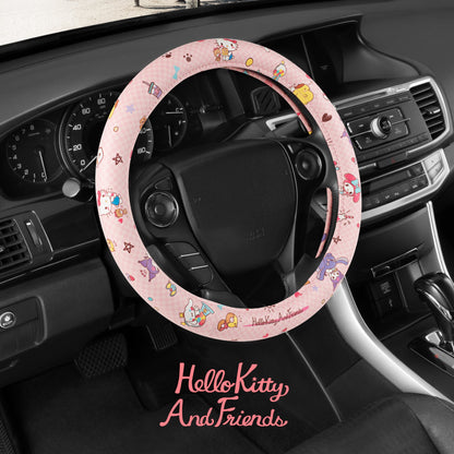 Hello Kitty und Freunde Lenkrad Abdeckung, Universal Fit süße Zubehör für Frauen, stilvolle Dekor Geschenk Hallo Zubehör - Passt Standardräder 14.5'-15'