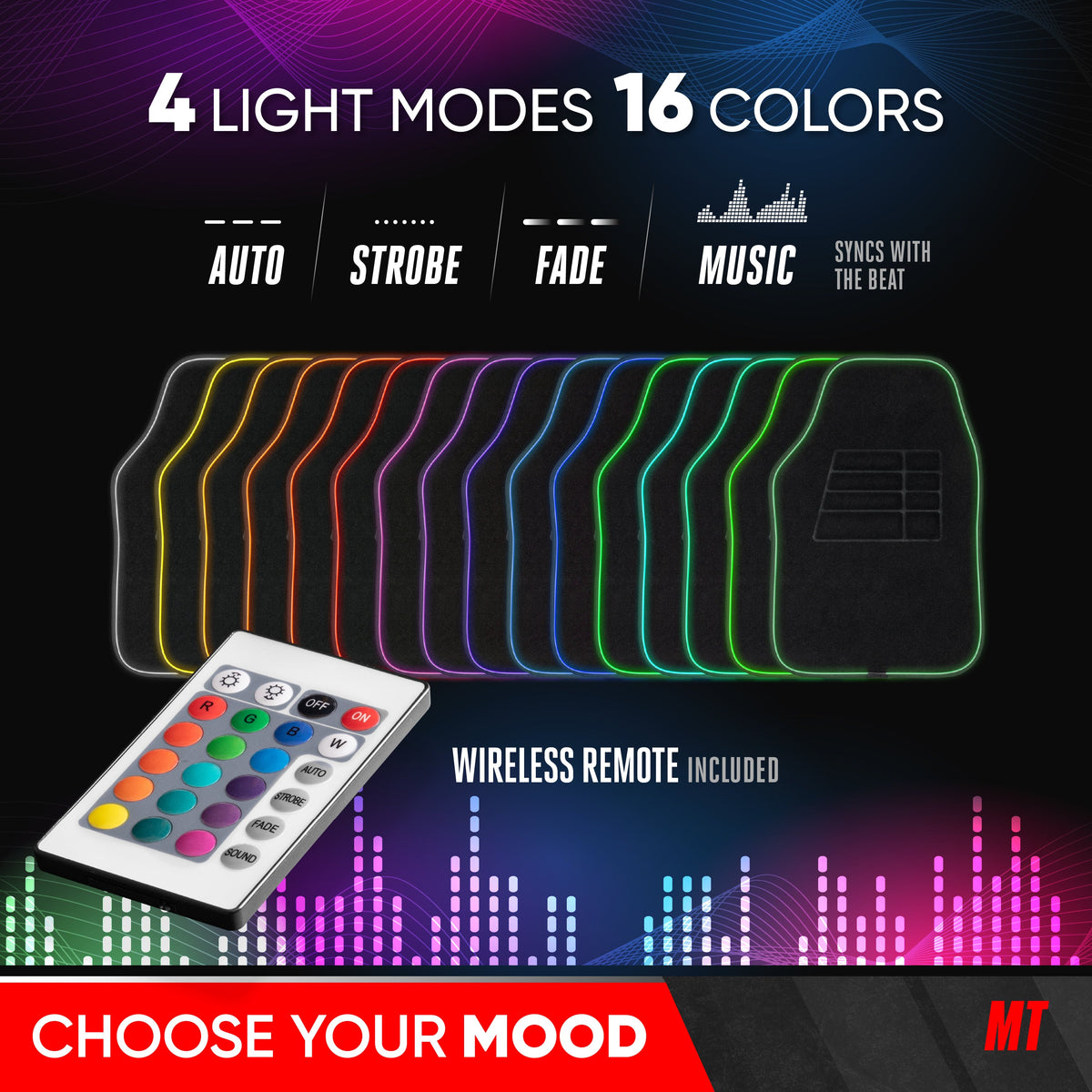 MotorTrend 2-Piece RGB LED Front Floor Matts, 16 Farben 4 Lichtmodi