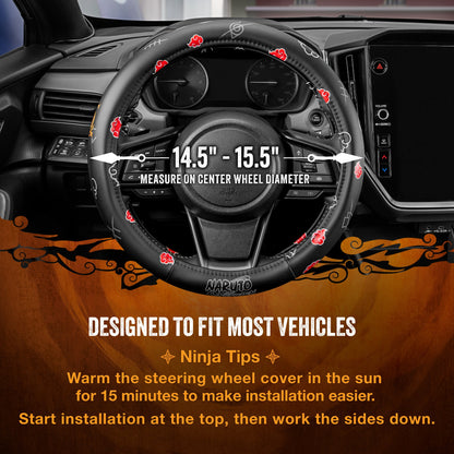 Naruto Shippuden Car Lenkrad Abdeckung, 15 Zoll Anime Lenkrad Abdeckung, gepolsterte Soft Comfortable Cover Anime Car Zubehör für Männer Frauen, Akatsuki