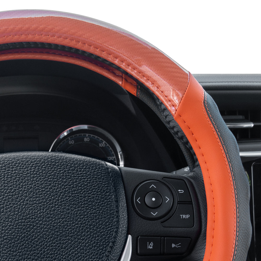 Motor Trend UltraSport Carbon Fiber Steering Wheel Cover, Standard 15 Zoll Größe, Black Faux Leather Comfort Grip, Car Steering Wheel Cover für Auto Truck Van SUV (Mehrere Farben)