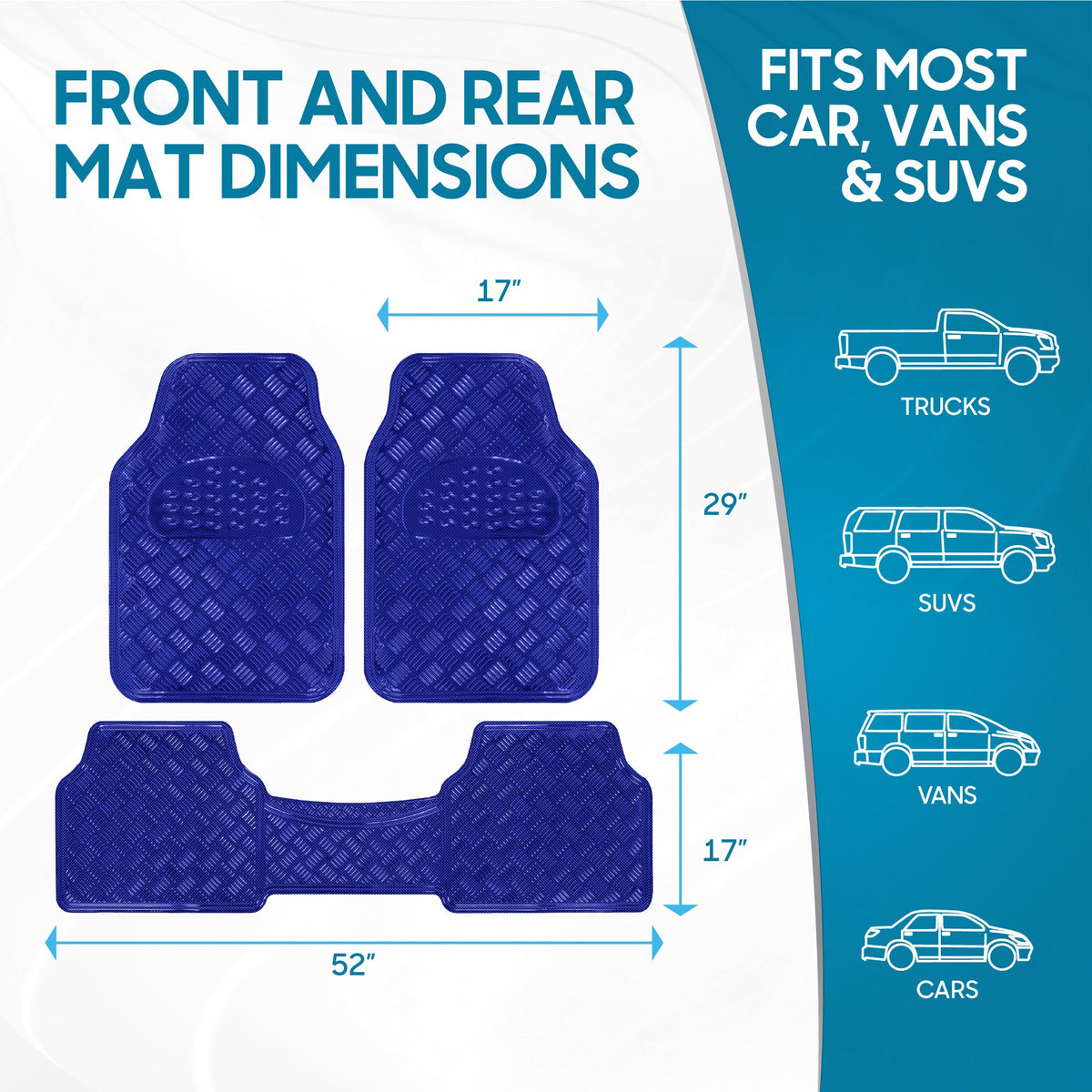 BDK 3-Stück Transluzente Metallic-Look Front Floor Mat und Hinterboden Mat - Heavy Duty, All Weather