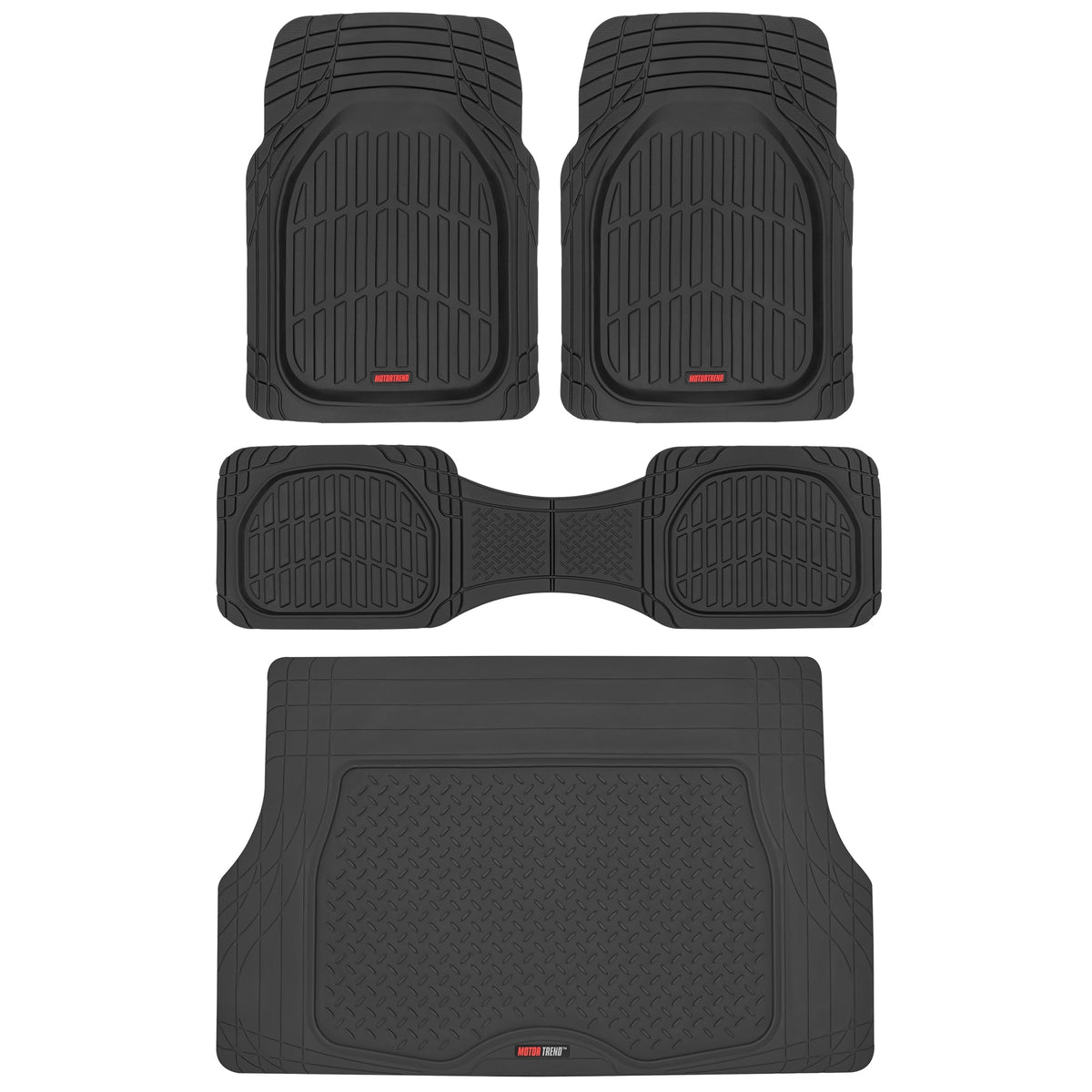 MotorTrend 4-Stück FlexTough Deep Dish Vorderbodenmatten, Hinterbodenmatte und Trunk / Cargo Mat - Heavy Duty, All Weather, Trim to Fit