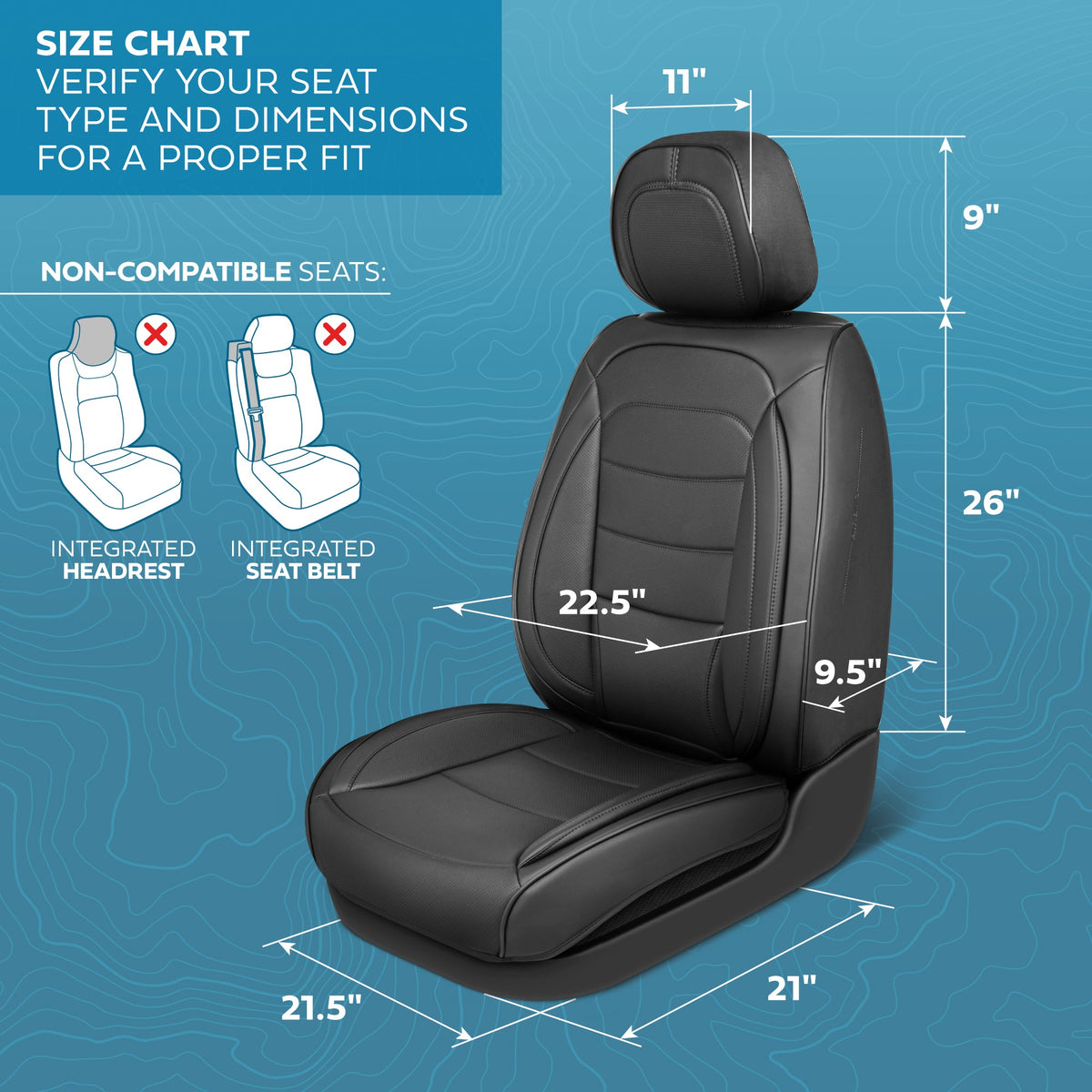 MotorBox Elite Edition Faux Ledersitz Abdeckungen für Autos, LKW und SUV - 2 schwarze Autositz Abdeckungen für Vordersitze - Universal Fit Car Zubehör Automotive Interior Cover Protector für die meisten Fahrzeuge